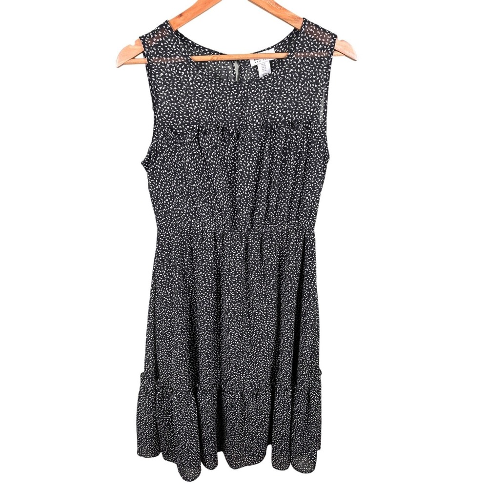 Nicole Miller New York Black‎ White Ditsy Floral Sleeveless Tiered Midi Dress 12